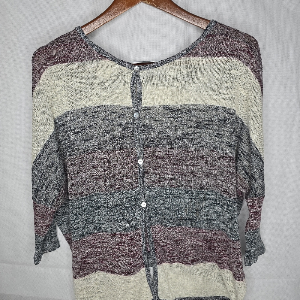 American Rag Colorblock Stripe Hi-Low Hem Dolman Sleeve Button Back Lightweight - Picture 6 of 12